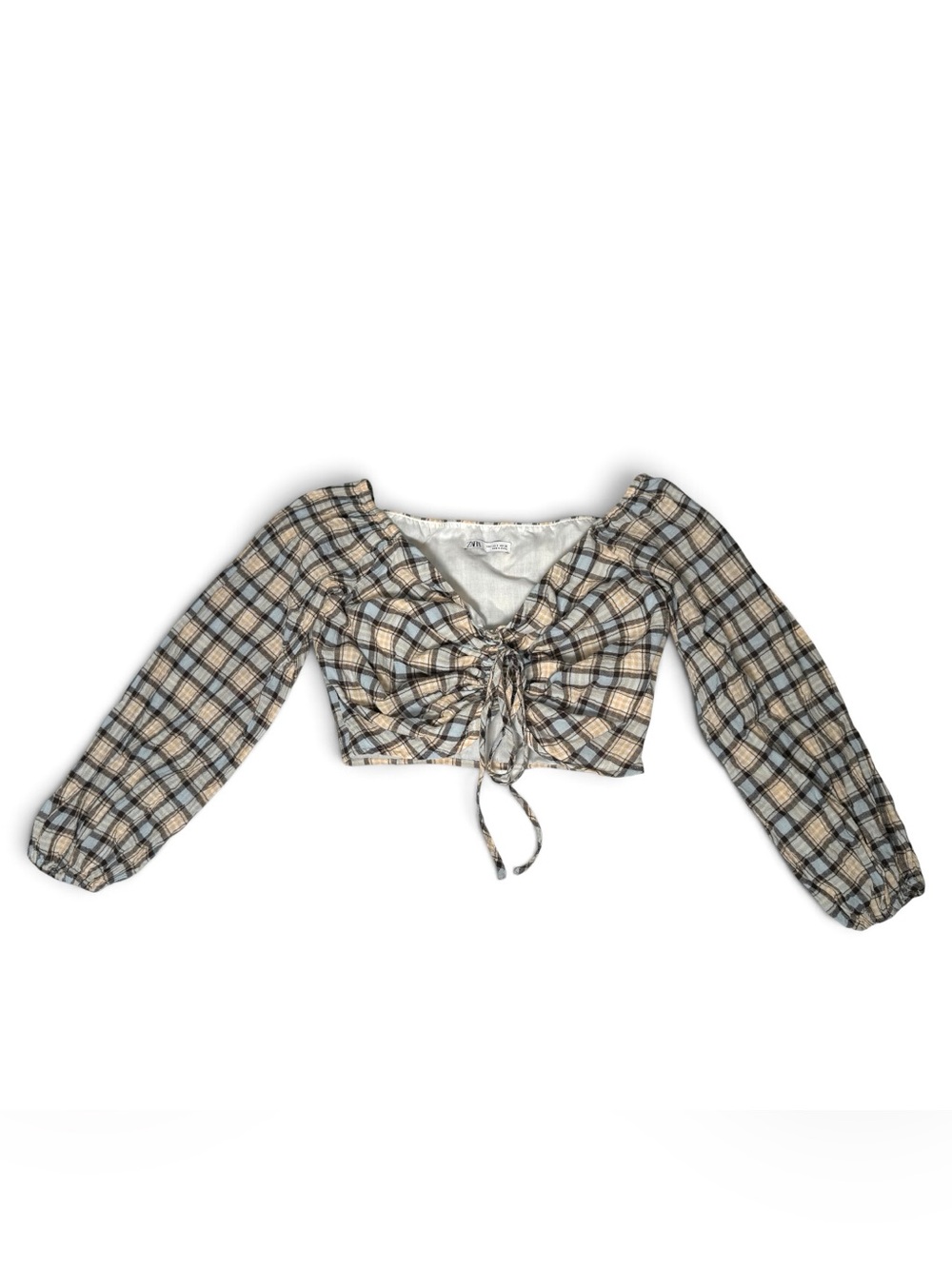Zara Plaid Ruched Crop Top- size small
